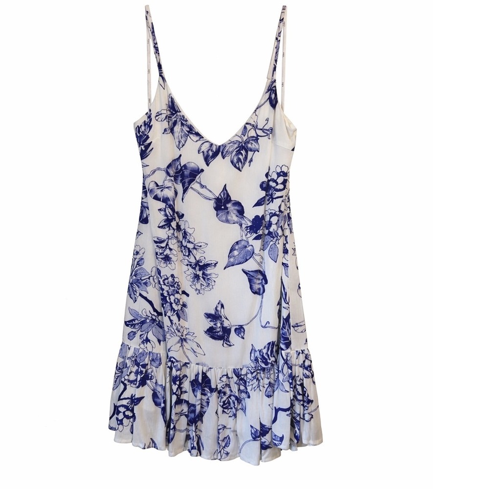 Lulus Garden Bloom Blue Floral Ruffle Mini Dress Small - Picture 4 of 9